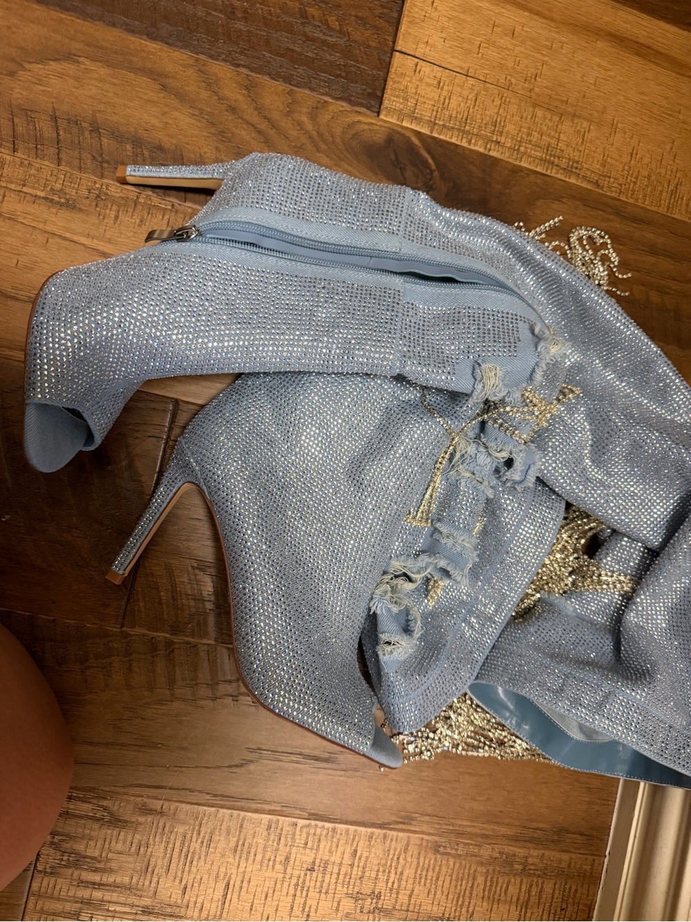 AZALEA WANG MADILYN RHINESTONE DENIM PEEP TOE BOOT - Picture 4 of 4